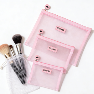 <span class=keywords><strong>Bolsa</strong></span> <span class=keywords><strong>de</strong></span> Maquillaje <span class=keywords><strong>de</strong></span> Malla <span class=keywords><strong>de</strong></span> Nailon Rosa Bebé con Logotipo Personalizado, <span class=keywords><strong>Bolsa</strong></span> <span class=keywords><strong>de</strong></span> Cosméticos con Cremallera <span class=keywords><strong>de</strong></span> Silicona - Product Image 1