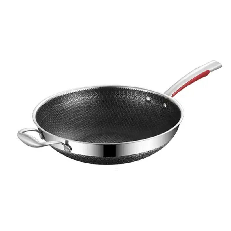 Padella a nido d'ape in acciaio inox 304 padella 32cm pentole antiaderente wok manico in silicone