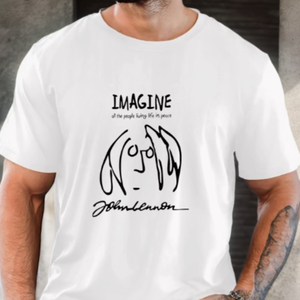 T-shirt da uomo oversize in cotone a maniche corte con stampa grafica John Lennon Imagine Sketch, stile hip hop e streetwear, casual. - Product Image 4