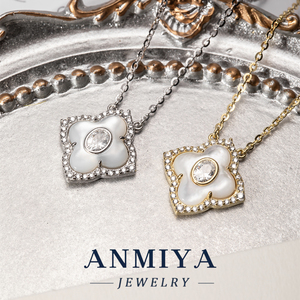 ANMIYA Unisex 925 Sterling <strong>Silver</strong> Four Leaf Clover Pendant <strong>Necklace</strong> Customizable with White <strong>Shell</strong> and Zircon for Engagement - Product Image 4