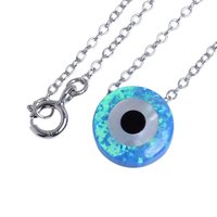 925 Sterling Silver Evil Eye Ocean Blue Opal Bijoux Pendentif Protection Charme Amulette Collier avec Croissant de Lune Abalone Shell
