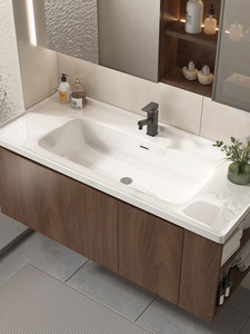 New bathroom cabinet walnut ceramic basin solid wood side storage wash basin <b>mirror</b> cabinet - Product Image 4