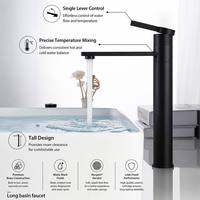 Robinet de lavabo AMAXO anti-traces de doigts noir mat avec cartouche en céramique, idéal pour les hôtels et les salles de bain