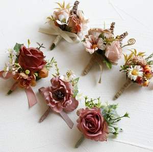 All'ingrosso sposa sposo matrimonio festa del ballo di fine anno del fiore artificiale fagiolo rosa serie spilla fiore spalla fiore corpetto fiore - Product Image 6