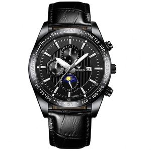 Relojes de Cuarzo de Lujo para Hombre, Creativos con Fase Lunar, Correa de Cuero y Acero Inoxidable, Negros, Elegantes, Delgados, Resistentes al Agua - Product Image 4