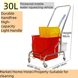 <span class=keywords><strong>Seau</strong></span> à serpillière double compartiment commercial 30L avec essoreuse à pression robuste, double fonction de nettoyage, portable, <span class=keywords><strong>en</strong></span> plastique pour usage domestique - Product Image 2