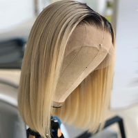 Perruque Bob Courte Ombrée Blonde 4/613 Pas Chère, Perruque en Cheveux Humains Vierges Naturels avec Dentelle HD Transparente, Perruque Bob Courte 100% Cheveux Humains avec Dentelle Frontale