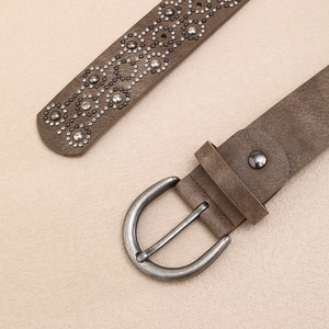 <span class=keywords><strong>Ceinture</strong></span> Western en cuir PU marron de haute qualité avec boucle en alliage argenté et œillets, style décontracté pour hommes et femmes, accessoires Harajuku - Product Image 3