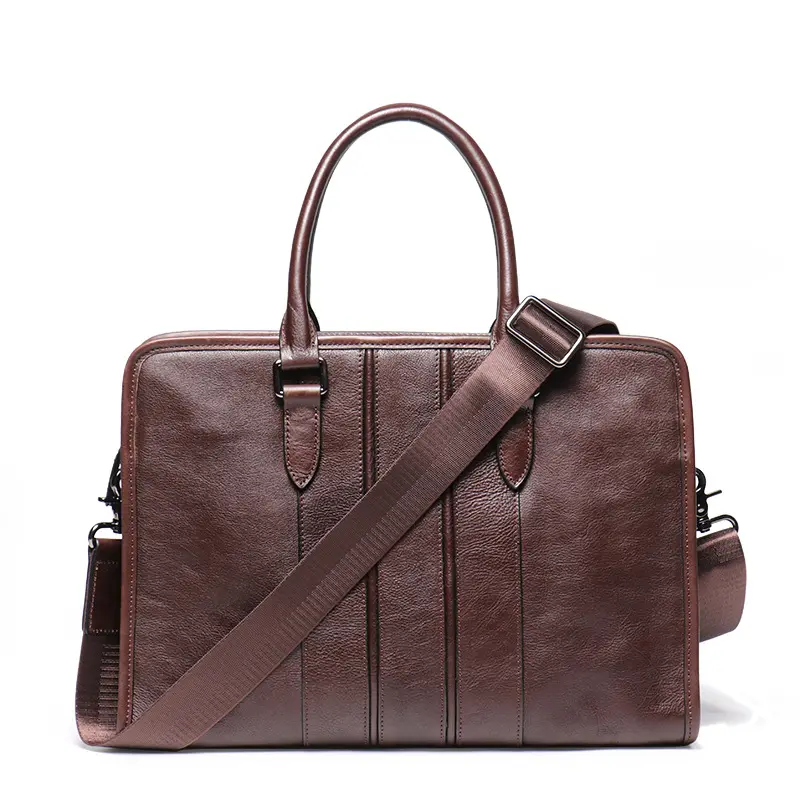 Hot Selling Mannen Echt Lederen Aktetas Grote Capaciteit Groente Gelooide Koe Lederen Schouder Crossbody Laptop Tas