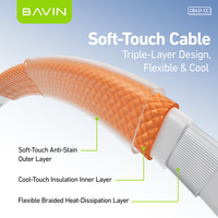 Câble USB Type C à charge rapide 66W avec affichage numérique LED CB431, protection triple couche BAVIN