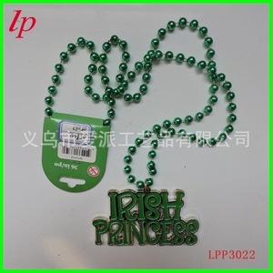 Collier vert princesse irlandaise avec perles et pendentif lettre, accessoire de costume de fête LPP3022 - Product Image 1