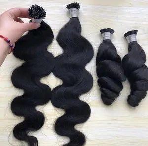 wholesale Indian body wave 100%Human Hair Pre Bonded Keratin Stick 100g 100strands black Cold Beaded Loose Wave I Tip Extensions