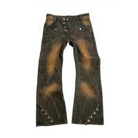 Pantalons empilés vintage Jeans à boutons latéraux pour hommes Jeans évasés en denim empilés