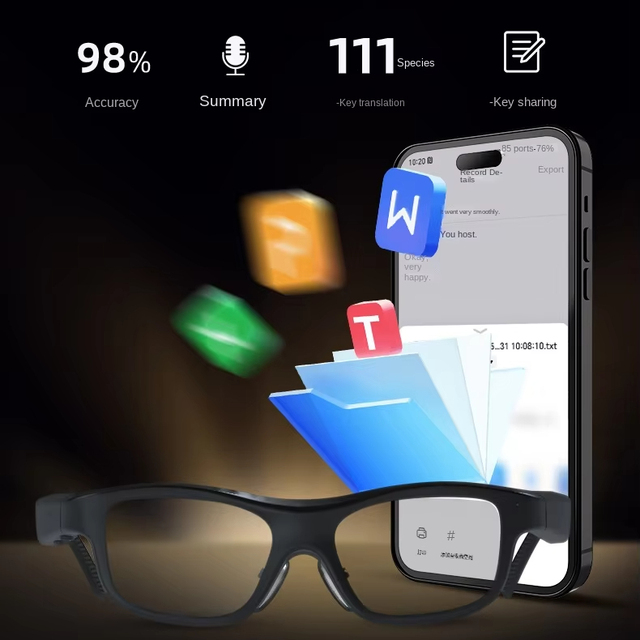 AI Smart Glasses With Real Time Multilingual Translation HD Display Bluet00th Call Music Playback for Outdoor Travel