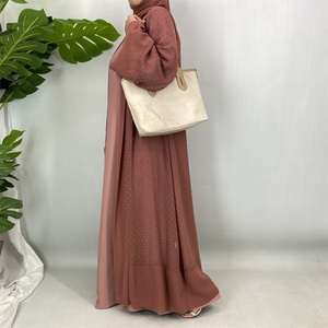 Abaya Abierta de Chifón Suave y Transpirable con Estampado de Lunares y Hiyab a Juego, Elegante y Versátil para Uso Diario de Mujeres 1937 # - Product Image 4