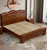 Lit minimaliste en bois massif avec sculptures exquises et cadre robuste: énorme rangement, pour les chambres à coucher, les appartements et les hôtels