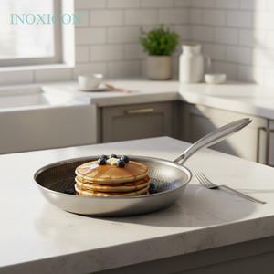 กระทะสเตนเลสรังผึ้งแบบนอนสติ๊กพร้อมฝาแก้วสำหรับเตาแม่เหล็กไฟฟ้า - Product Image 4