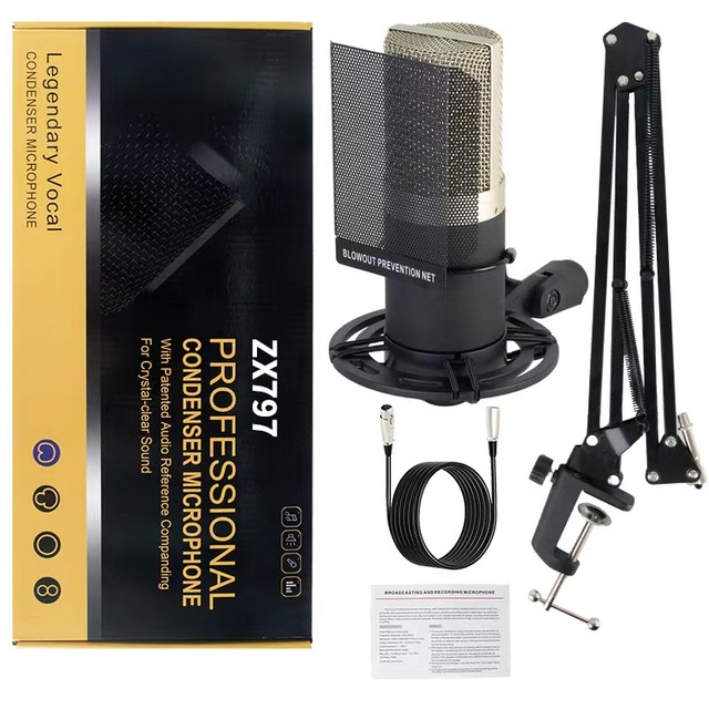 GPUB ZX797 XLR Condenser Microphone 48V Professional Recording Music Studio Equipment for Podcast 1-Year Warranty Wired
