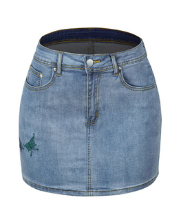Jupe en jean brodée taille haute extensible et sexy, personnalisable en petite quantité, pour femmes, vente en gros - Product Image 4