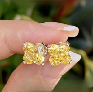 Natural <b>Citrine</b> 6x4mm Flawor Cut Vintage Wedding <b>Earrings</b> | 14K Yellow Gold Gold Plated Stud <b>Earrings</b> 2.90 Carat Women's Party - Product Image 2