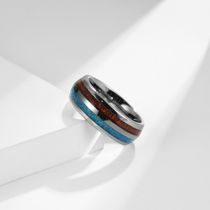 Anillo de cuero de madera con incrustaciones de acero de tungsteno, joyería de viento, acero al tungsteno, Aobao, oro, Estados Unidos y Europa - Product Image 1