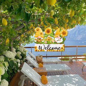 Insegna di benvenuto in legno decorativa da appendere alla parete, stile Art Déco, con natura morta primaverile ed estiva, per anniversario, per porta d'ingresso in stile rustico - Product Image 4