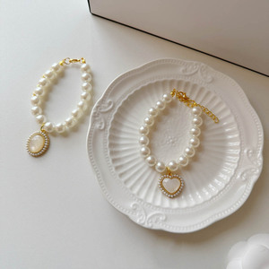 Collar retro con perlas en forma de corazón para mascotas, elegante y con estilo para gatos y perros, Pomerania, Teddy, Bichón Frisé - Product Image 1