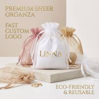 Pochette en organza transparente avec logo personnalisé, sac cadeau de luxe pour mariage, emballage de bijoux, sac en maille à cordon, vente en gros en provenance d'usine