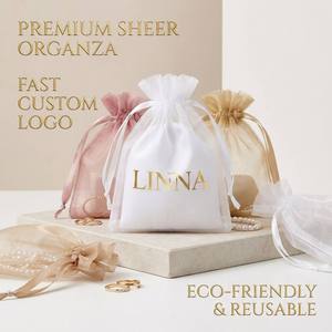 Pochette en <span class=keywords><strong>organza</strong></span> transparente avec logo <span class=keywords><strong>personnalisé</strong></span>, sac cadeau de luxe pour mariage, emballage de bijoux, sac en maille à cordon, vente en gros en provenance d'usine - Product Image 2