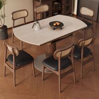 Vintage-Stil Mittelalterlicher Schiefertisch mit Stühlen, Ausziehbar, Klappbar, Rund, Doppelnutzung, Wohnmöbel mit Holzbeinen