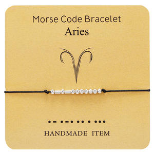 Gran oferta, tarjeta de deseos, cuentas de joyería de plata, pulsera de Tauro, 12 signos del zodiaco, código Morse, pulsera personalizada de <span class=keywords><strong>pareja</strong></span> - Product Image 3