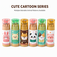 Ensemble de crayons de couleur à motifs d'animaux mignons avec taille-crayon, fournitures scolaires pour enfants, vente en gros