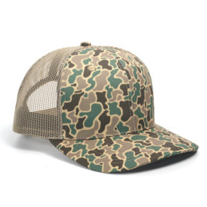 Topi Trucker 6 Panel <span class=keywords><strong>Camo</strong></span> hijau kustom Logo kustom kualitas tinggi - Product Image 3