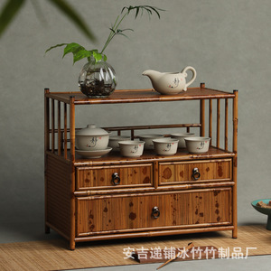 Green Cool Bamboo Storage Cabinet Rattan Vintage Standing Type <b>Desktop</b> Organizer Durable - Product Image 3