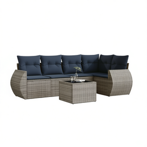 Conjunto de Sofá de Jardín de Ratán Sintético Gris con Cojines, Muebles de Exterior de 6 Plazas, Diseño Contemporáneo - Product Image 1