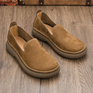 Mocassins en cuir à bout rond, respirants, en cuir véritable, semelle extérieure en caoutchouc, semelle intermédiaire en EVA, chaussures décontractées pour hommes toutes saisons - Product Image 2