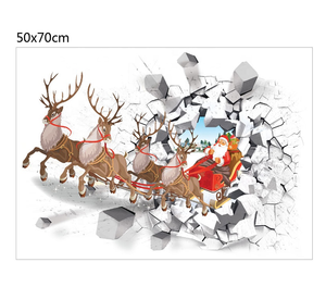 Wholesale Christmas Decorative Waterproof PVC Wall Sticker Santa Reindeer Sleigh Designs 50x70cm UV Printed Embossed Promotional