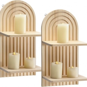 Wooden <b>Wall</b> <b>Mounted</b> <b>Shelf</b> 2 Tier Geometric Design For Candle Storage Living Room Bedroom Decor - Product Image 5