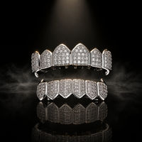 Grillz Iced Out, ensemble supérieur et inférieur, plaqué or, micro-pavé de zircone cubique, capuchons dentaires Hip Hop pour hommes, femmes et rappeurs