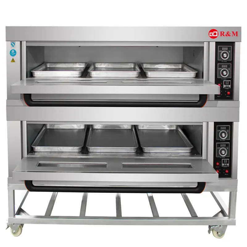 R & M 6 Nampan Komersial Baja Antikarat, Roti Roti Profesional 2 Dek Ganda Harga Oven Gas Kue Pizza Elektrik 6 Nampan Oven