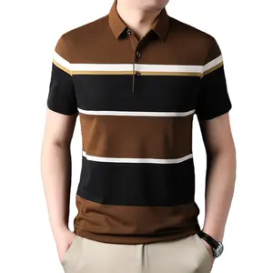 2024 летняя новая хлопковая рубашка-поло из ледяного шелка Мужская футболка в полоску с коротким рукавом мужская легкая деловая футболка высокого качества