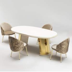 Juego de Comedor Ovalado de Lujo Milano para 6 Personas, Plegable, de Madera, Estilo Europeo Moderno, Muebles de Cocina - Product Image 1