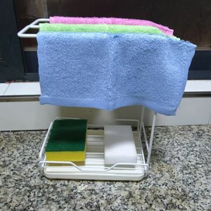 Dishcloth Rack Kitchen Sink Storage Wall Mounted Organizer Shelf 2 Bars Rectangle Design No Installation Required - Product Image 2
