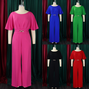 D3276 <span class=keywords><strong>tuta</strong></span> estiva <span class=keywords><strong>donna</strong></span> <span class=keywords><strong>taglie</strong></span> <span class=keywords><strong>forti</strong></span> africana a gamba larga con girocollo e tinta unita - Product Image 3