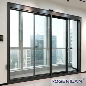 Portes coulissantes en verre électriques en aluminium modernes Rogenilan, résistantes au vent, avec capteur intelligent, design extérieur - Product Image 1