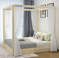 Lit double, chambre principale, lit à quatre colonnes en bois massif, lit de type homestay