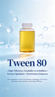 Tween 80 (Polysorbate 80) |   Émulsifiant non ionique O/W à haute valeur HLB, haute pureté (99%-99,9%), CAS 9005-65-6, soins de la peau, soins solaires