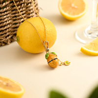 Collier pendentif fruit en émail plaqué or 18 carats D1024, fait main, citron, fraise, bijoux, cadeau unique pour femmes