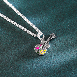 Collana <span class=keywords><strong>con</strong></span> Ciondolo <span class=keywords><strong>Chitarra</strong></span> in Argento Sterling 925 JA per Donne, Delicata Collana Musicale <span class=keywords><strong>con</strong></span> Fiori Colorati, Gioielli Musicali Regalo per Lei - Product Image 1
