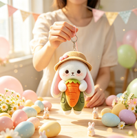 Mini porte-clés en peluche personnalisé en forme de lapin, style pastoral, pendentif animal de Pâques, déguisement intégré, cadeau sur le thème de Pâques